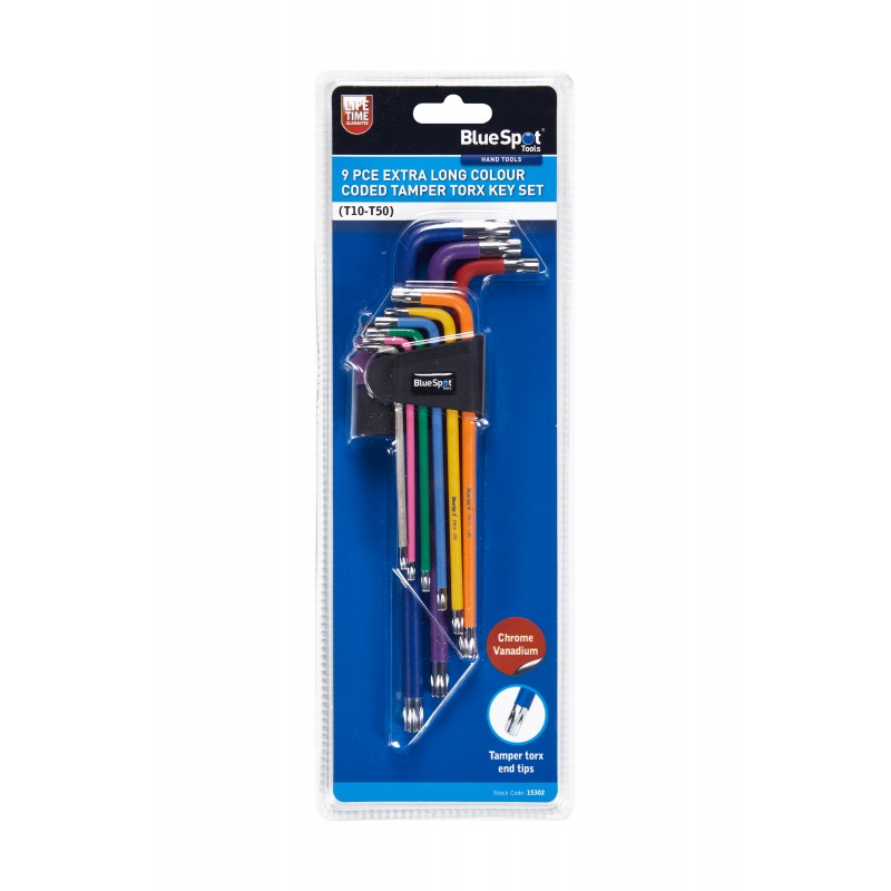Blue Spot Tools Long Colour Coded Tamper Torx Key Set 15302 Bluespot