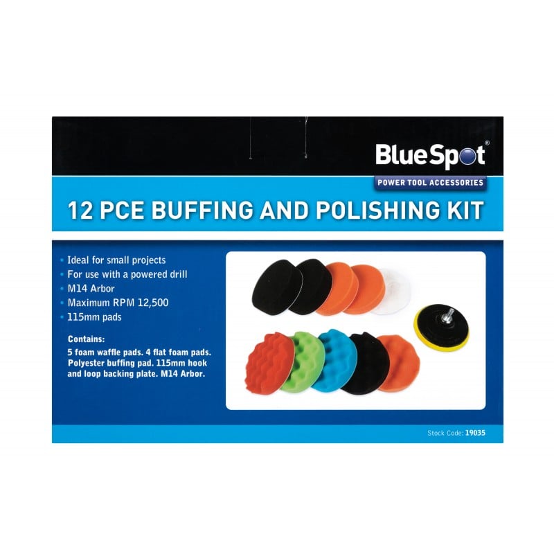 Blue Spot Tools M14 Arbor Buffing Polishing Drill Kit 19035 Bluespot