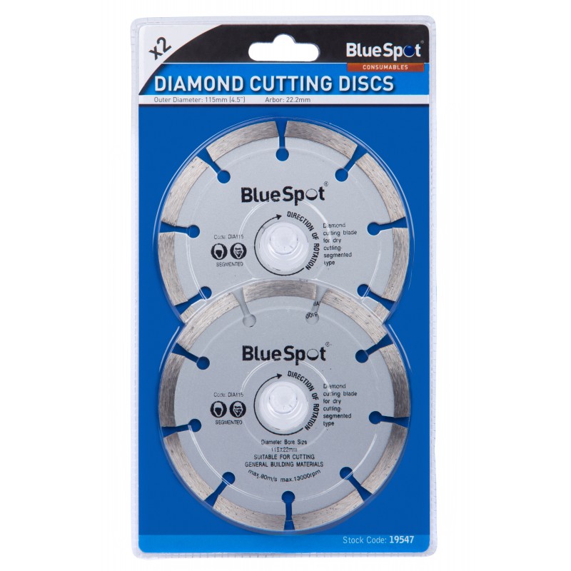 Blue Spot Tools 115mm Segmented Diamond Dry Cutting Disc 2pk 19547