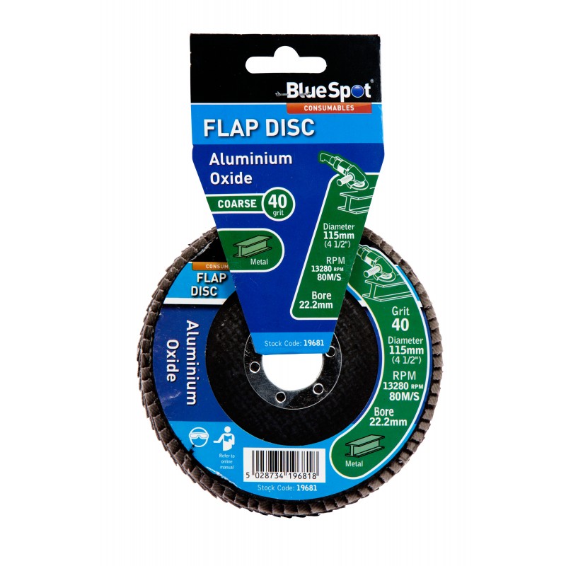 Blue Spot Tools 115mm 40 Grit Flap Sanding Grinding Disc 19681 Bluespot