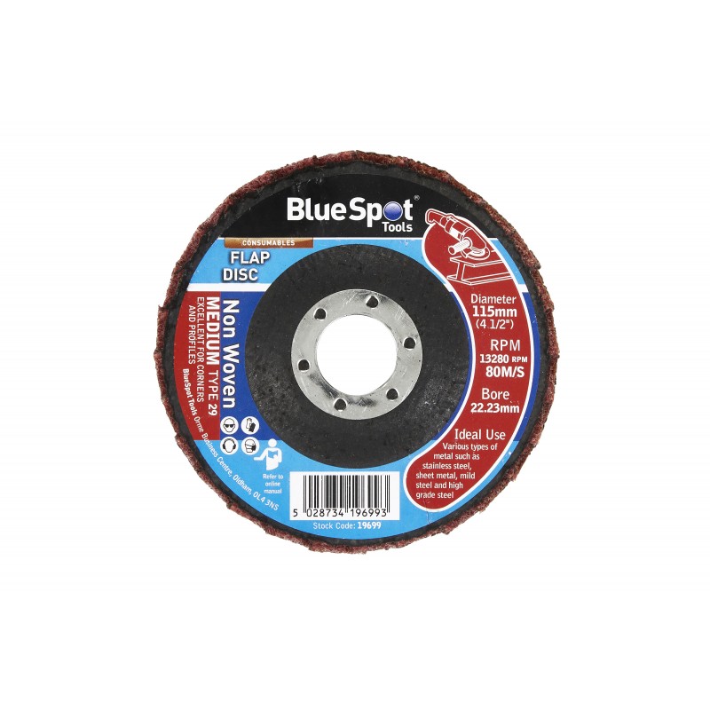 Blue Spot Tools 115mm Medium Non Woven Finishing Flap Disc 19699
