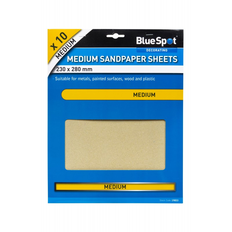 Blue Spot Tools Sand Paper Sheets Medium Sandpaper 10pk 19853 Bluespot