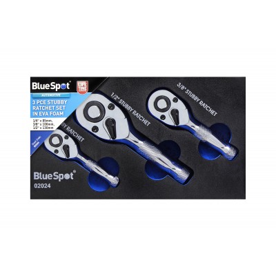 Blue Spot Tools 3pc Quick Release Stubby Ratchet Set 02024 Bluespot