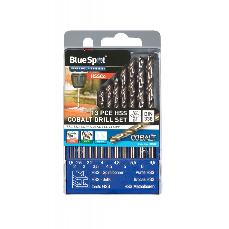Blue Spot Tools HSS Cobalt Drill 13pc Set 20341 Bluespot Sealants and
