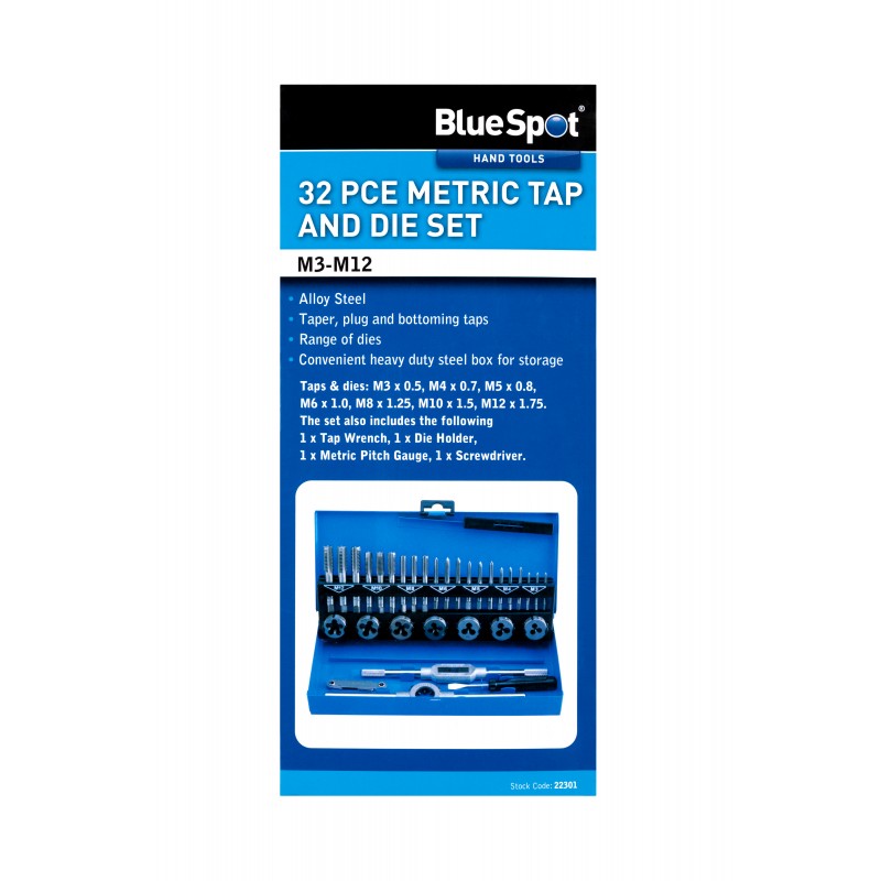 Blue Spot Tools Tap and Die Metric M3 to M12 Set 22301 Bluespot