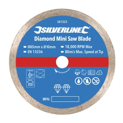 Silverline Tools Diamond Mini Saw Blade 85mm 10mm Bore 361323