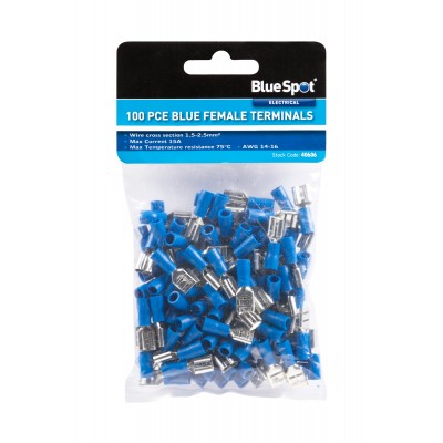 Blue Spot Tools Female Terminals Blue 100 Pieces 40606 Bluespot