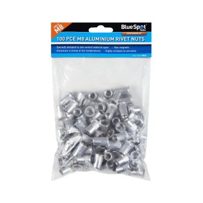 Blue Spot Tools Aluminium M8 Rivnut Rivet Nut Inserts 100pk 40621 Bluespot