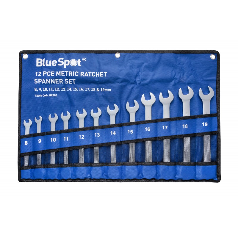 Blue Spot Tools 12 Piece Metric Ratchet Combination Spanner Set 04303