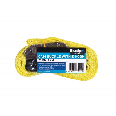 Blue Spot Tools Cam Buckle Strap S Hook 25mm x 2m 6ft 45400 Bluespot