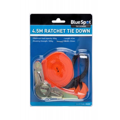Blue Spot Tools Orange Ratchet Tie Down Strap 25mm 4.5m 45402 Bluespot