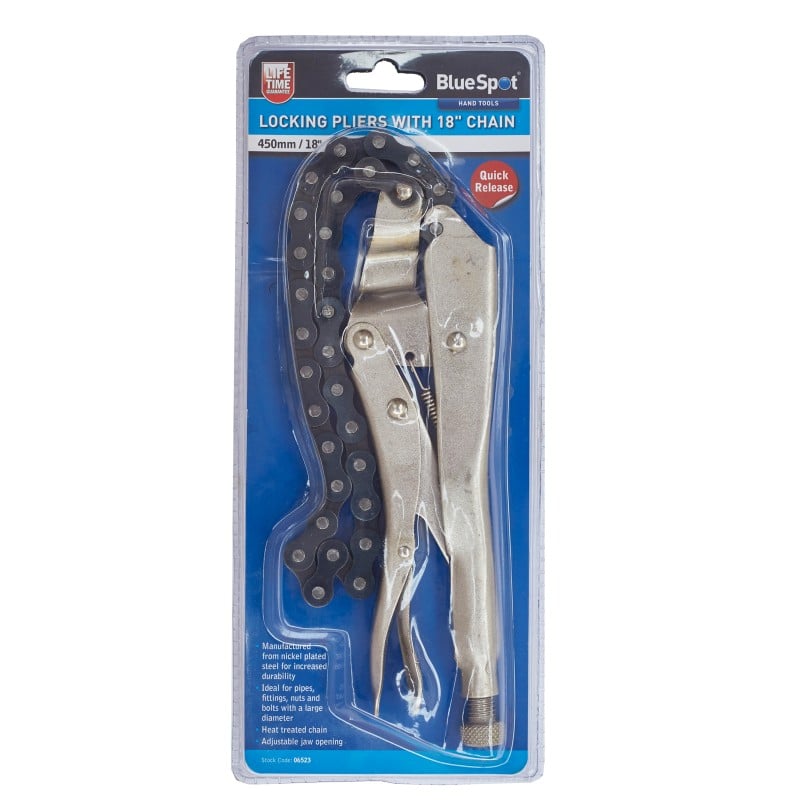 Blue Spot Tools Locking Pliers With 18 inch Chain 06523 Bluespot