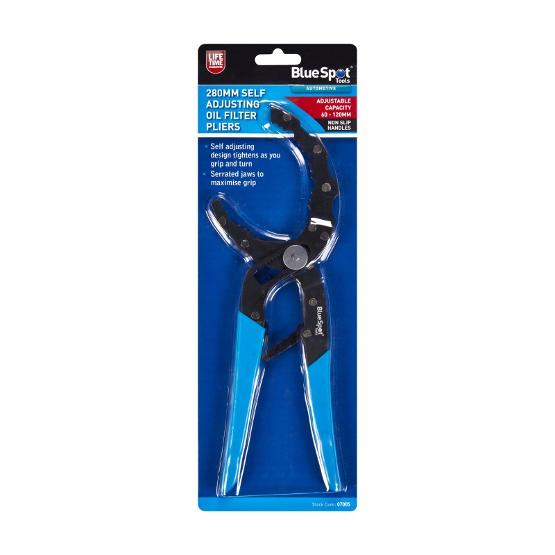 Blue Spot Tools Self Adjusting 280mm Oil Filter Pliers 60mm to 120mm 07005 Sealants and Tools