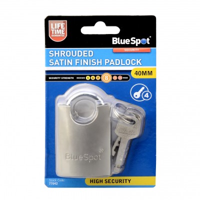 Blue Spot Shrouded Security Padlock 40mm Satin 77042 Bluespot