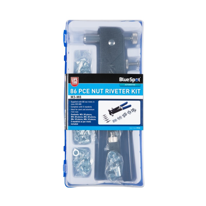 Blue Spot Tools Rivet Nut Nutsert Riveter Setting Tool 86 Piece Kit