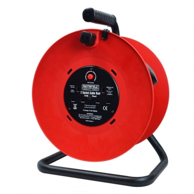 Faithfull Electric Cable Reel Drum Twin Socket 50m FPPCR50M Sealants