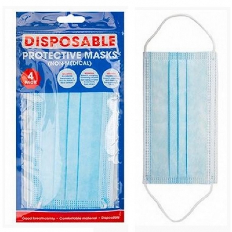 PMS 3 Ply Disposable Protective Face Mask 4 Pack 755042 Sealants and