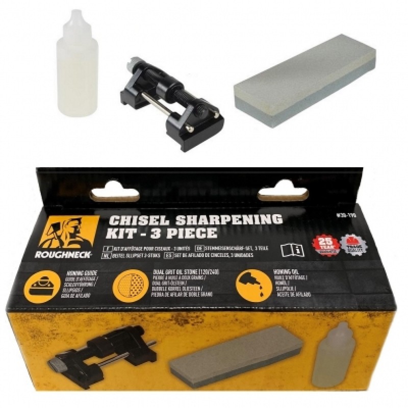 Roughneck Honing Guide Wood Chisel Plane Sharpening Stone Kit 30190