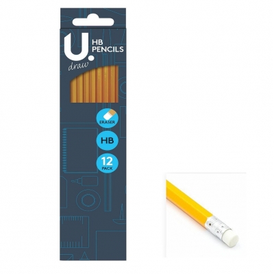 U Draw 12 x HB Eraser Pencils Pre Sharpened P2414