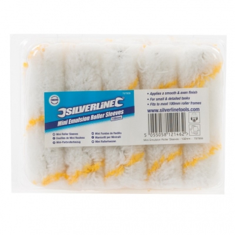 Silverline Mini Radiator Emulsion Paint Roller Sleeves 10pk 797959