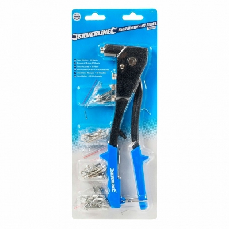 Silverline Hand Riveter Pop Rivet Gun inc 60 Rivets PL61 Sealants and