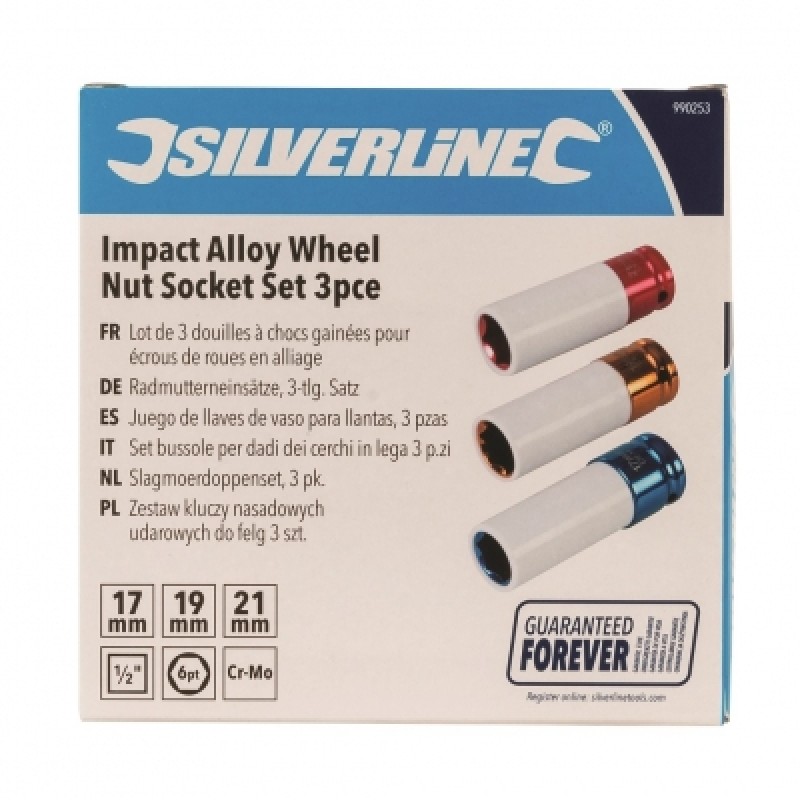 Silverline Alloy Car Wheel Nut Bolts Impact Sockets 17mm 19mm 21mm