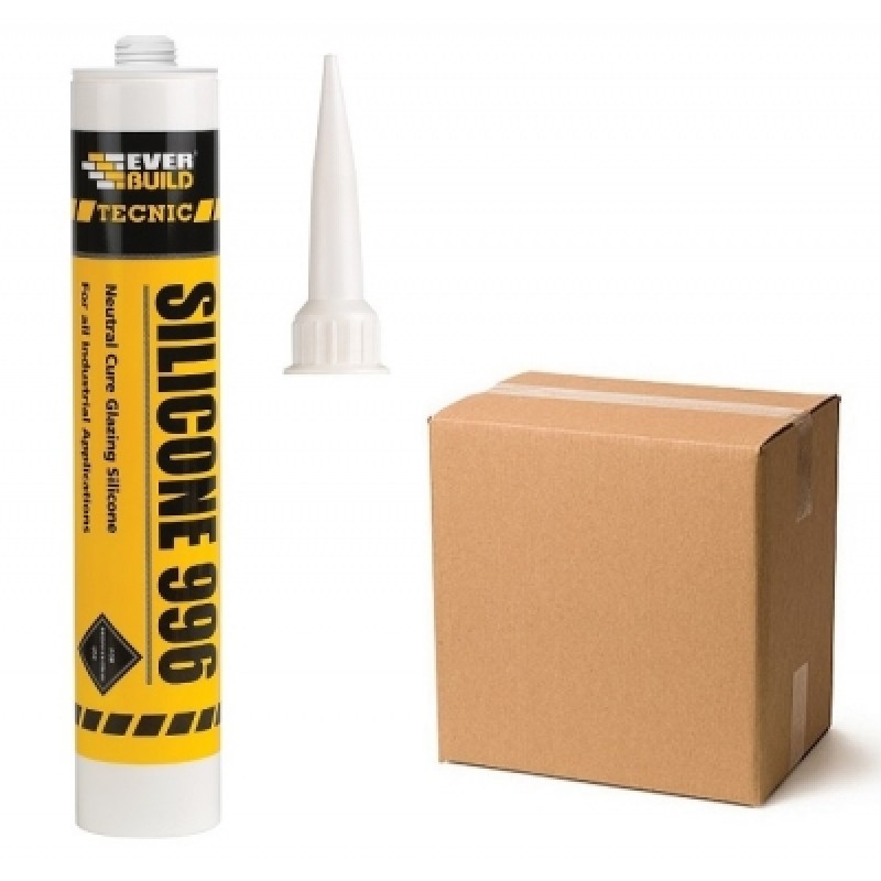 Everbuild Tecnic 996 Neutral Glazing Silicone Sealant Clear Black Box