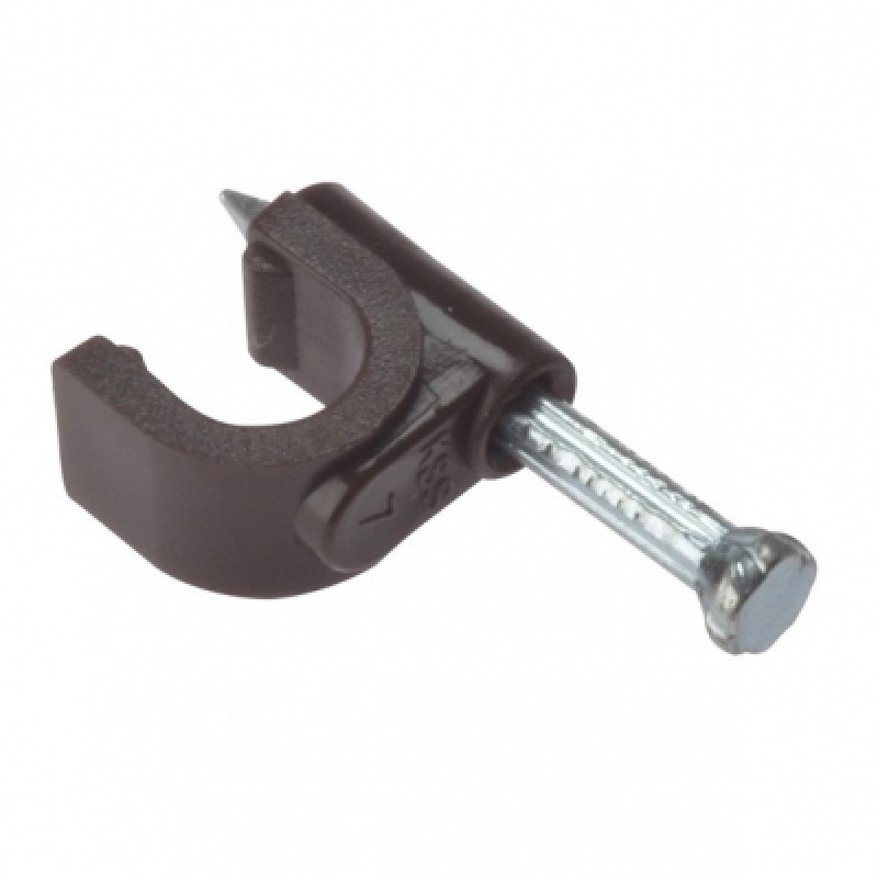 Round Brown 6.7mm Coax Electrical Cable Clips Box of 100