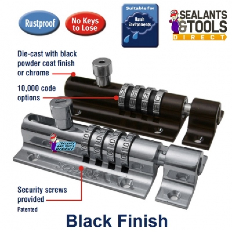 Squires Combi 2 Recodeable Combination Locking Door Bolt Black Blue
