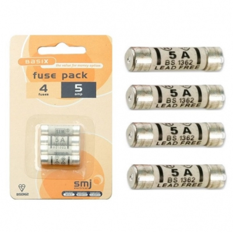 SMJ Replacement 5 amp Electric Plug Fuse Pack of 4 FU05AC Sealants