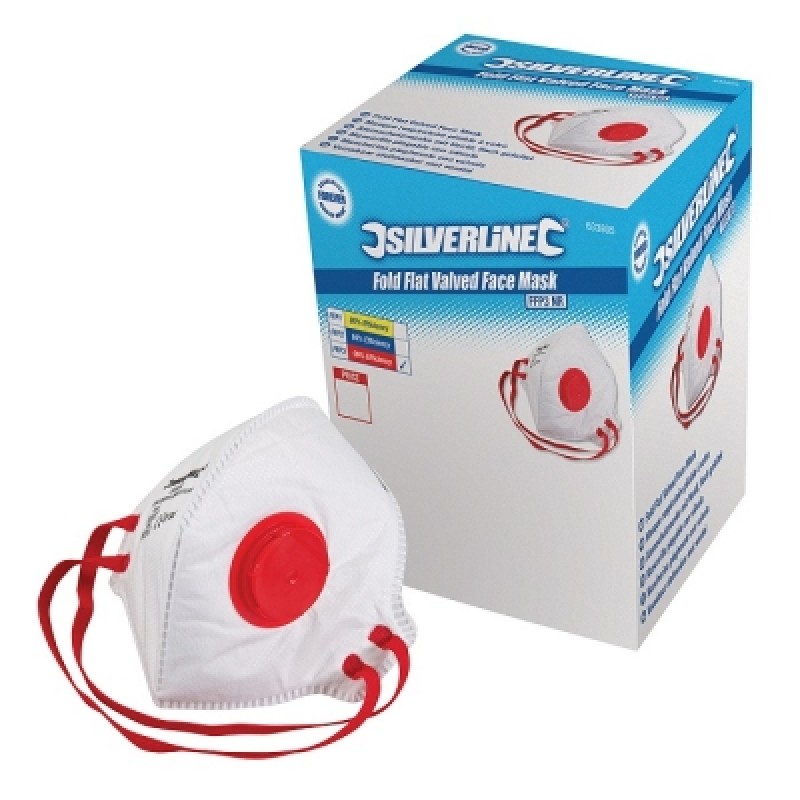 Silverline Fold Flat Valved FFP3 NR Face Masks Box of 25 Dust Masks