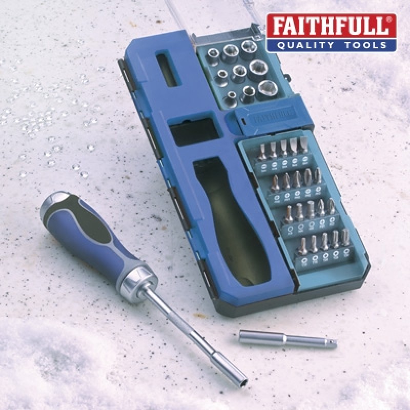 Faithfull Ratchet Screwdriver and Bit Socket Driver Set FAISDSET33R