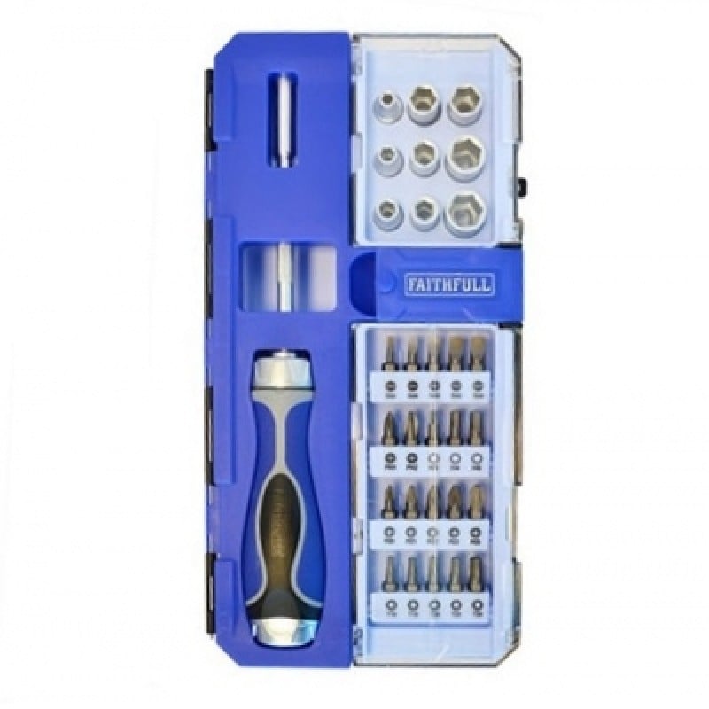 Faithfull Ratchet Screwdriver and Bit Socket Driver Set FAISDSET33R