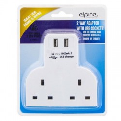 Elpine Twin Electric Socket Plug Adaptor & 5v USB Charger 31476C