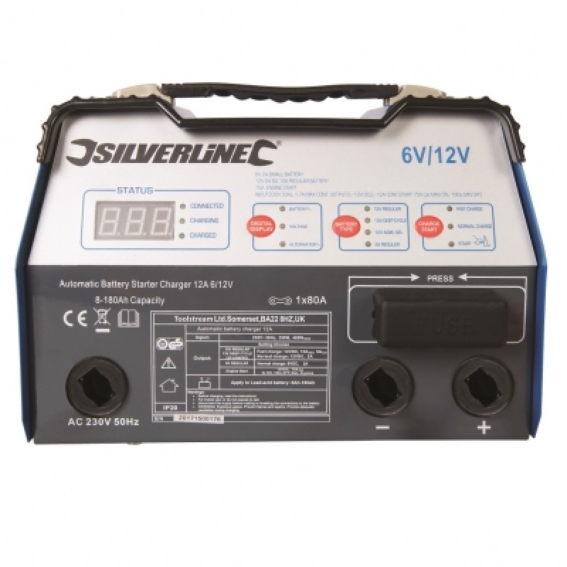Silverline Automatic Car Bike Battery Charger Boost Starter 6v 12v