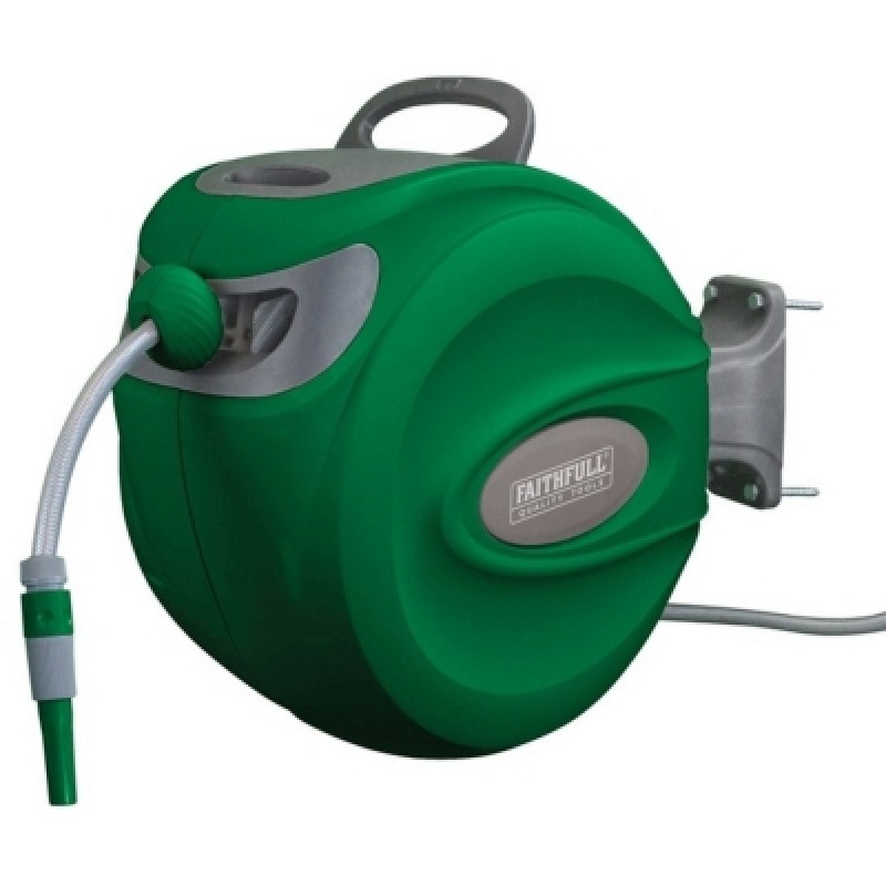 Faithfull Automatic Garden Hose Pipe Wall Mounted Reel 30m