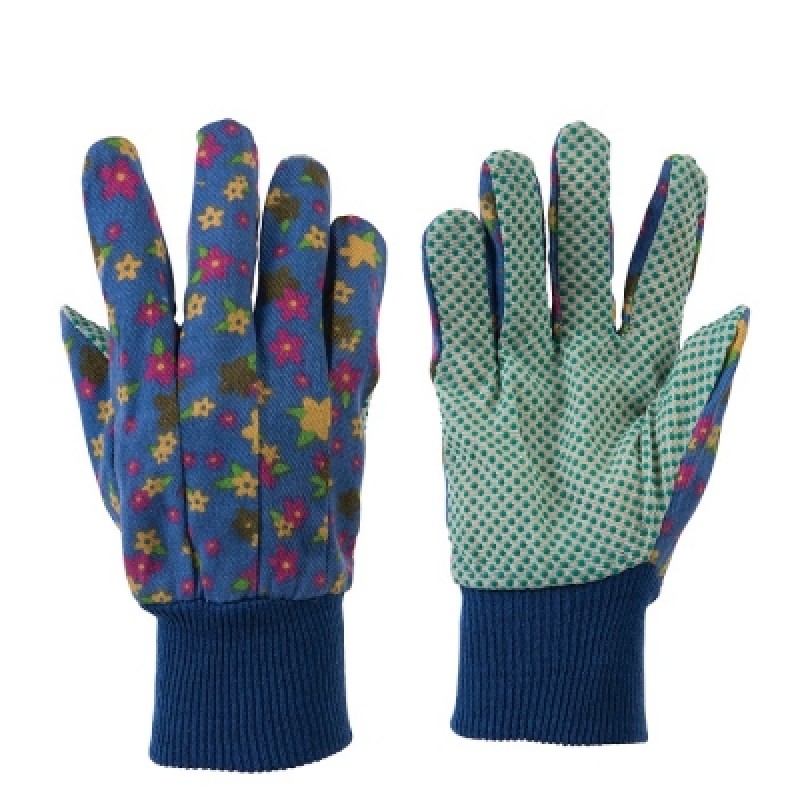 Floral Blue Gardening Easy Grip Cotton Gloves Medium Size Sealants