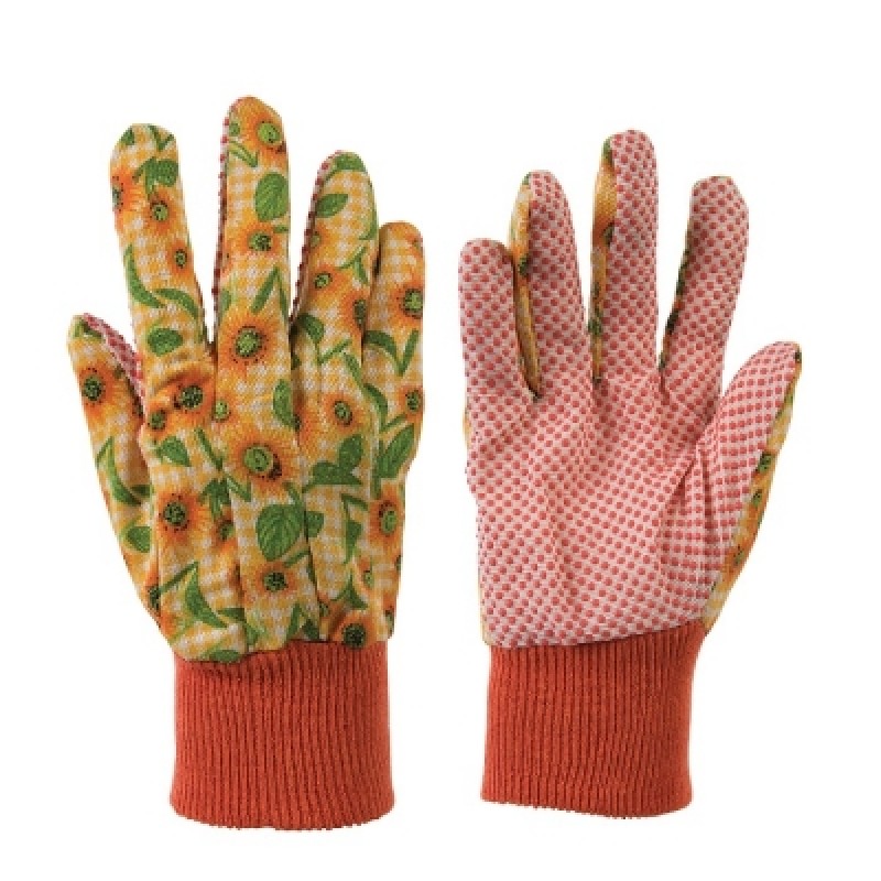 Floral Yellow Gardening Easy Grip Cotton Gloves Medium Size Sealants