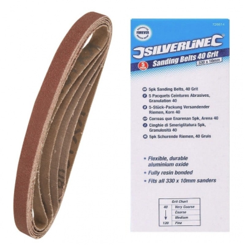 Silverline Sanding Belts 10mm x 330mm 40g Belt 5pk 726614 Sealants