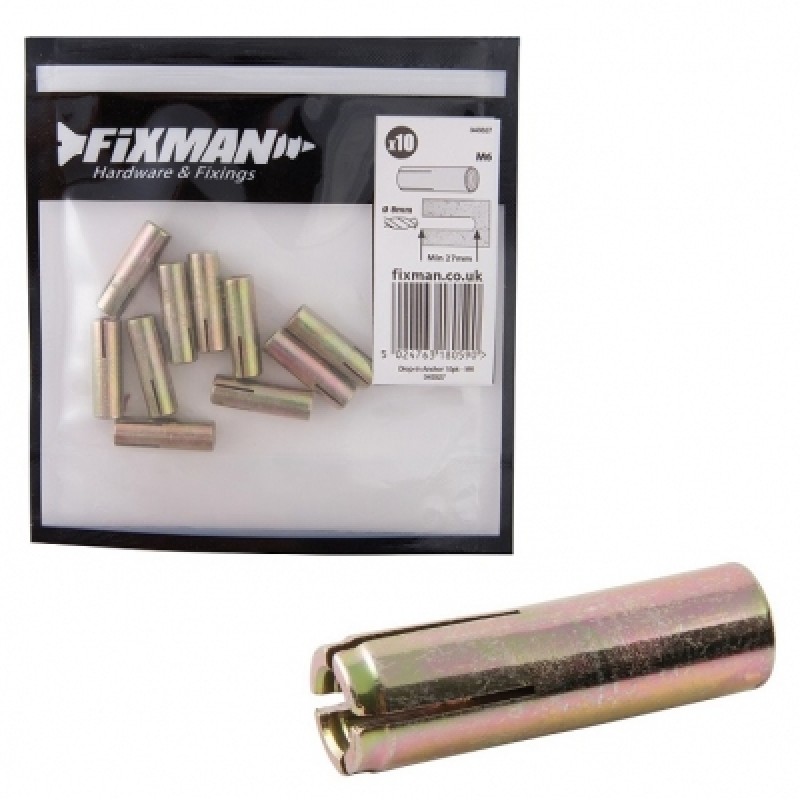 Fixman Drop In M6 Threaded Concrete Anchor 10pk 343327 Sealants and