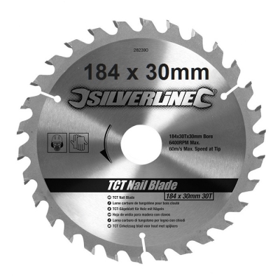 Silverline TCT Circular Saw Nail Blade 30T 184mm 30mm 282390