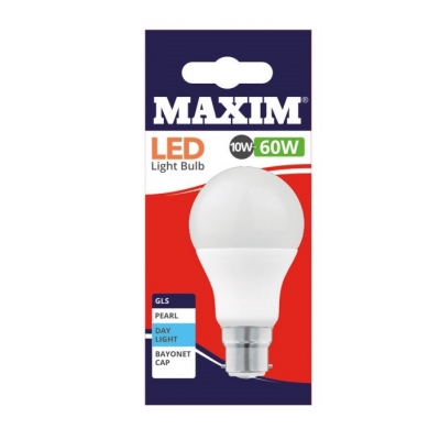 10 X 60W PEARL GLS LAMP MAXIM BC BAYONET CAP 