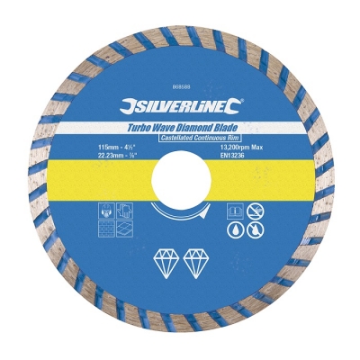 Silverline Turbo Wave Diamond Stone Cutting Grinder Blade Disc 115mm 868588