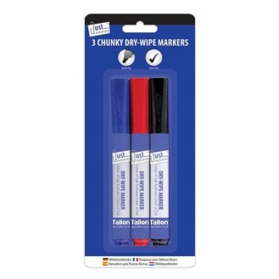 Just Stationery Chunky Dry Wipe Board Marker Pens Black Blue Red T1141