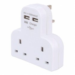 Powermaster Twin Electric Socket Plug Adaptor and USB Charger 819066