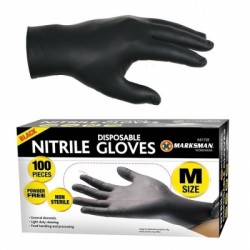 Marksman Disposable Nitrile Medium Black Gloves Non Latex 100pc 63172C