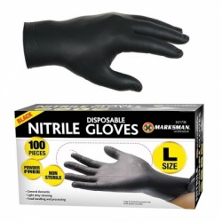 Marksman Disposable Nitrile Large Black Gloves Non Latex 100pc 63173C