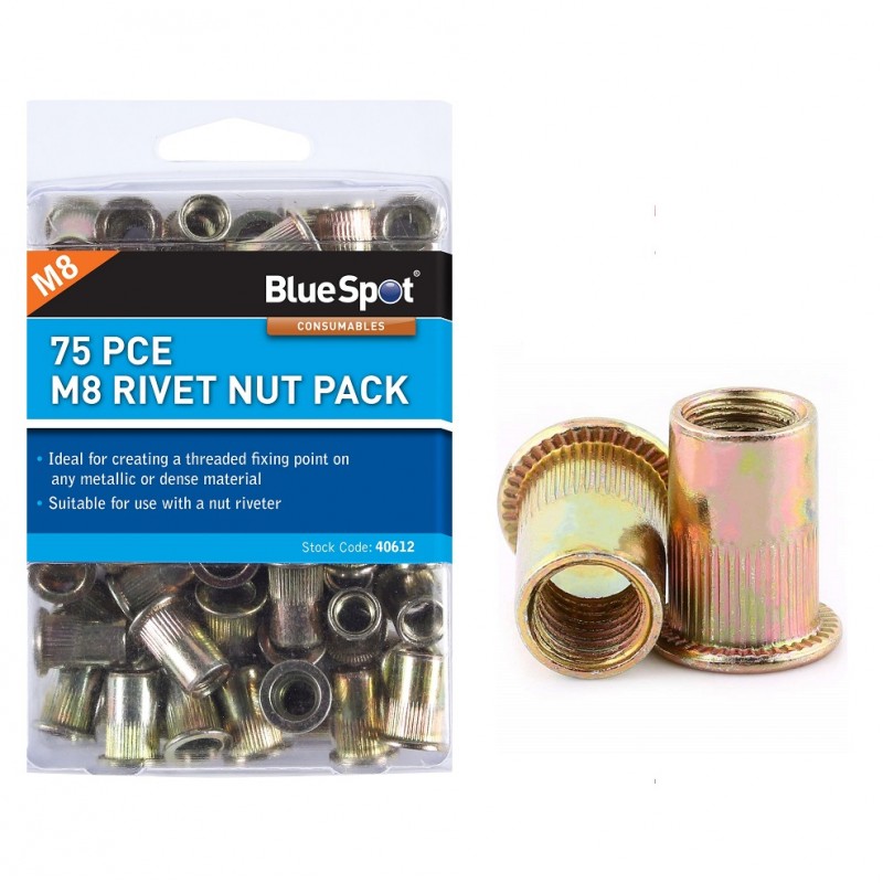 Blue Spot Threaded M8 Rivet Nut Rivnut Nutsert Rivetnut 40612