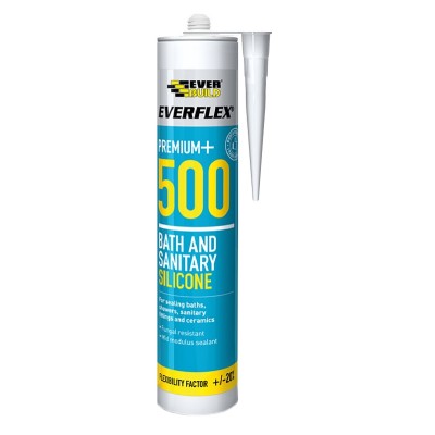 Everbuild 500 Everflex Bathroom Kitchen Sanitary Silicone Sealant 5 Colours