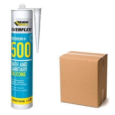 Everbuild 500 Everflex Silicone sealant Ivory Clear White Box of 25